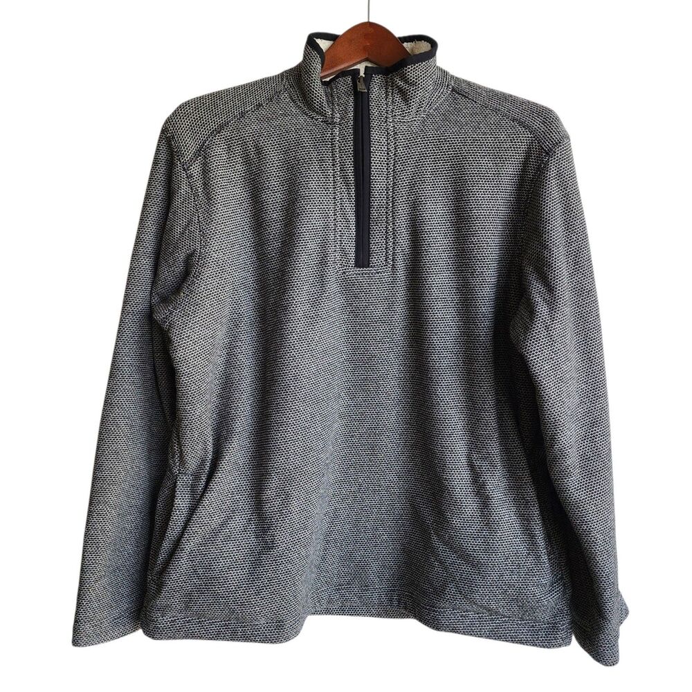Orvis Classic 1/4 Zip Pullover Sweater Sherpa Lined Gray Textured Men's Large